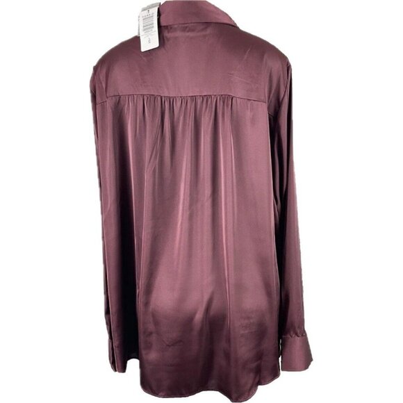 Torrid +4 Brown Satin Button Down Collar Curve Hem Long Sleeve Madison Shirt - Picture 4 of 6